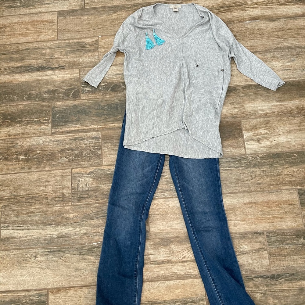 SOLD 3 for $20 Joan Vass Elbow Sleeve Gray Sweater